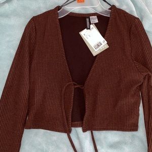Brown tie up long sleeve crop top